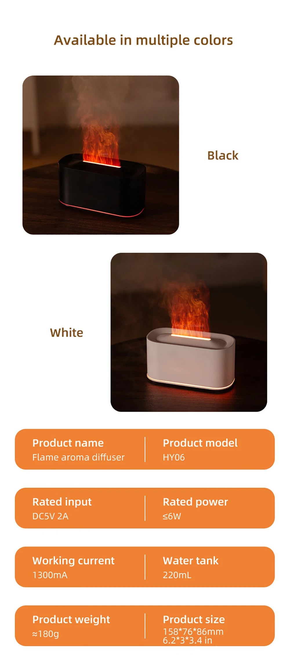 Flame Aroma Diffuser — Essential Oil Humidifier with LED Night Light