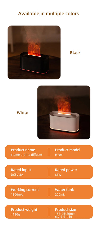 Flame Aroma Diffuser — Essential Oil Humidifier with LED Night Light