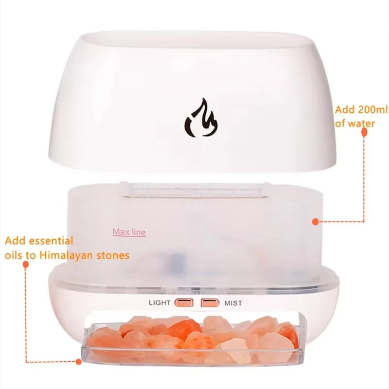 Himalayan Salt Stone Diffuser – 3D Flame LED Humidifier