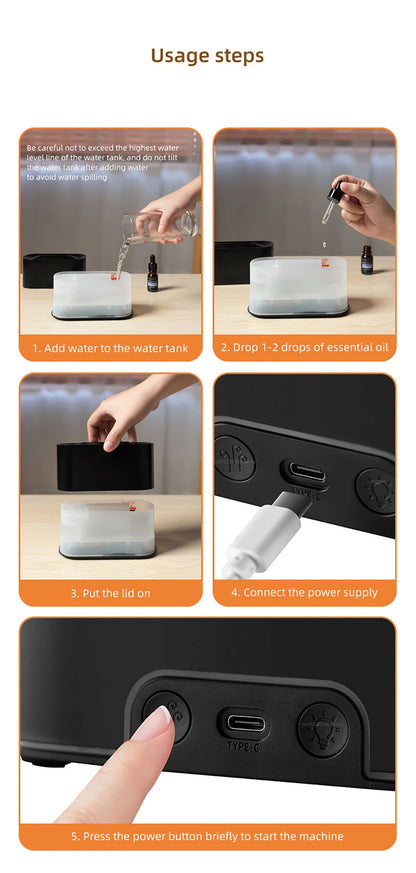 Flame Aroma Diffuser — Essential Oil Humidifier with LED Night Light